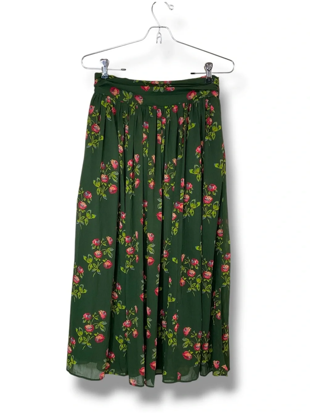NWT J.Crew Point Sur Floral Dark Green Maxi Skirt Chiffon